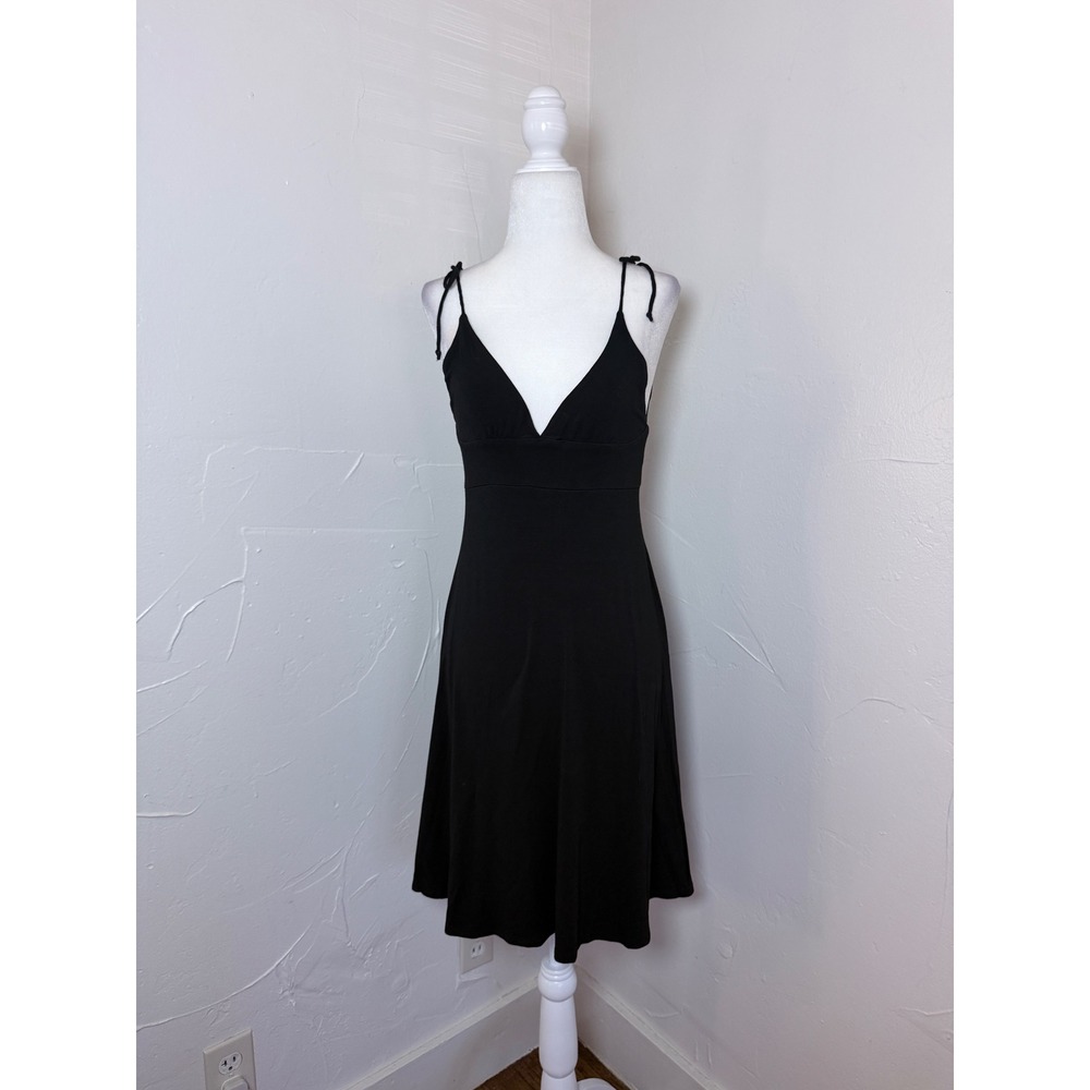 Vintage Y2K Mari Dade Black Tie Shoulder V Neck Midi Dress Medium